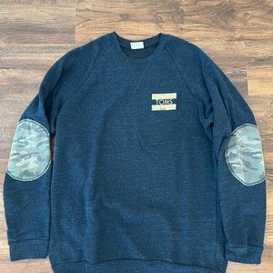Toms - Men’s Blue long sleeve Crewneck - Camo Elbows - XL